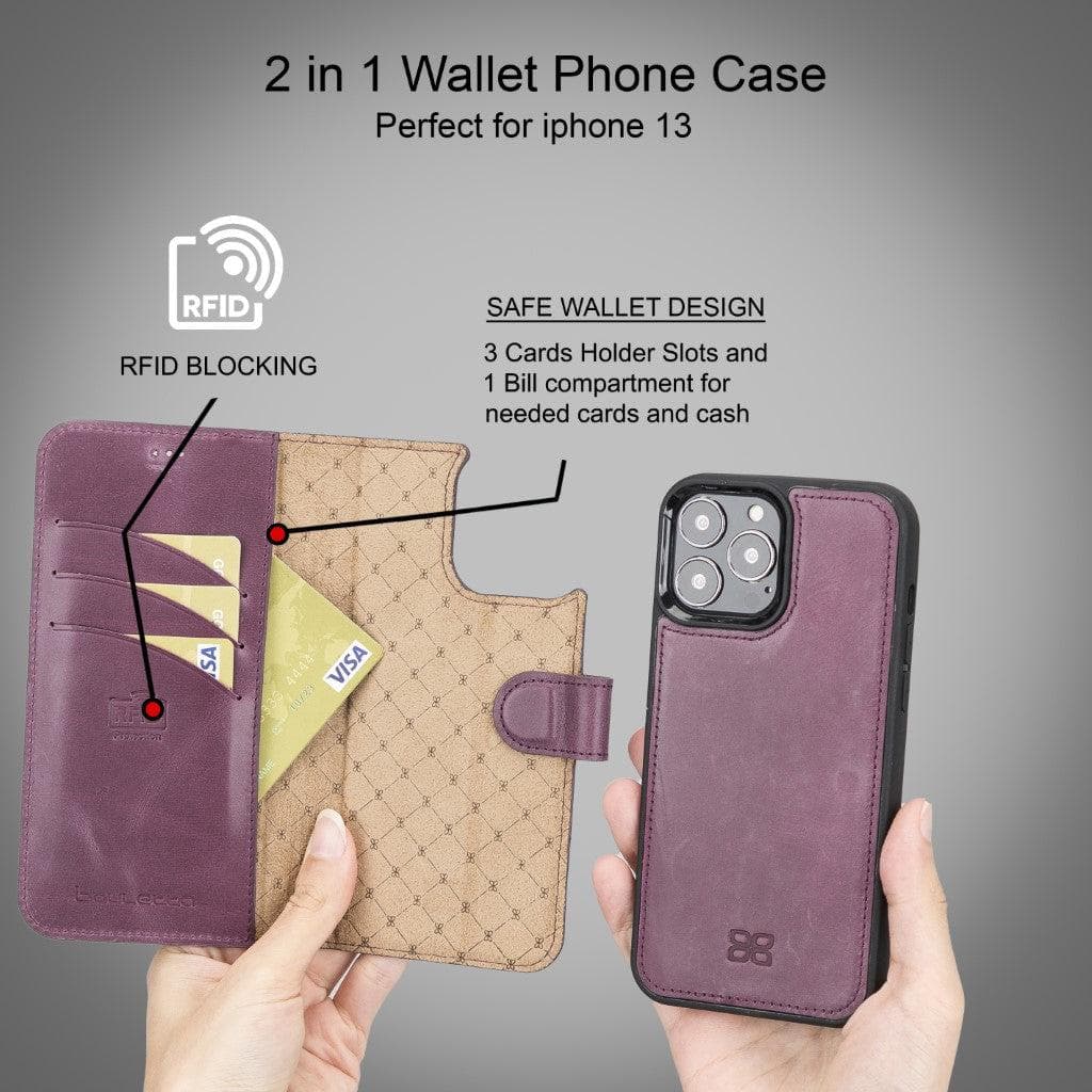 Magic iPhone 13 Pro Detachable Genuine Leather Wallet Case