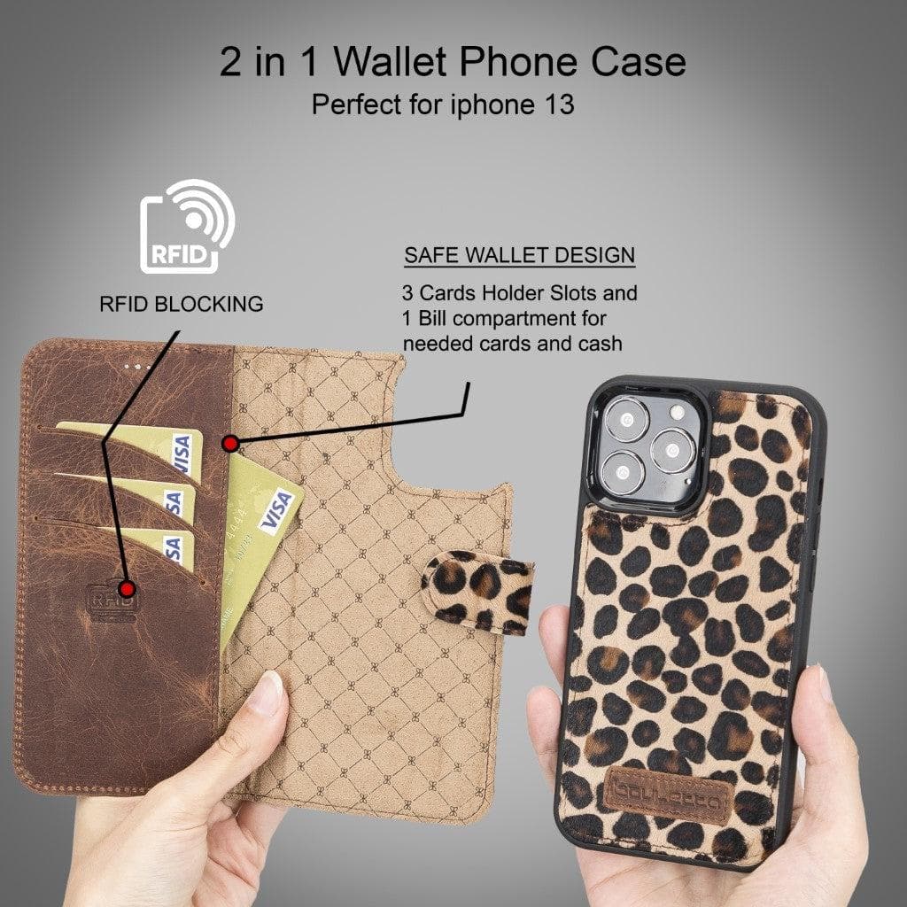 Magic iPhone 13 Mini Detachable Genuine Leather Wallet Case