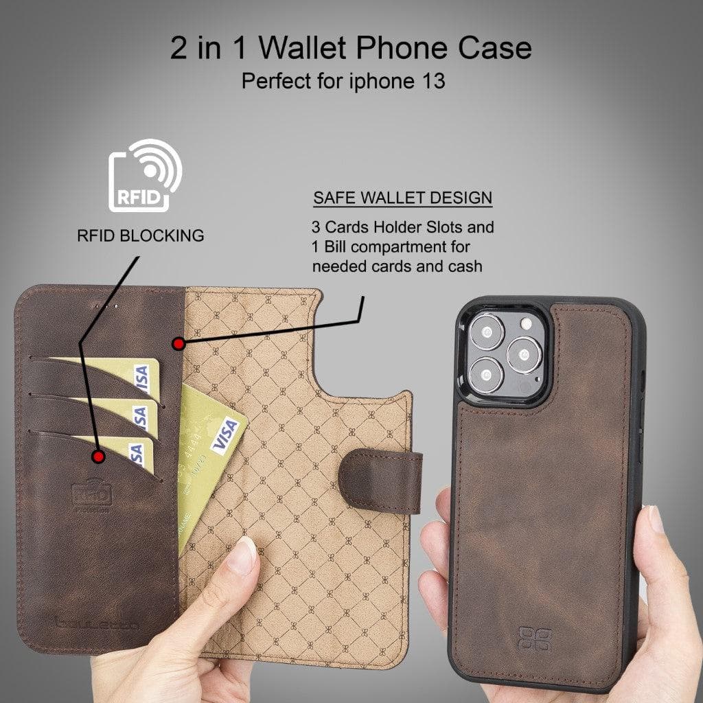 Magic iPhone 13 Pro Detachable Genuine Leather Wallet Case