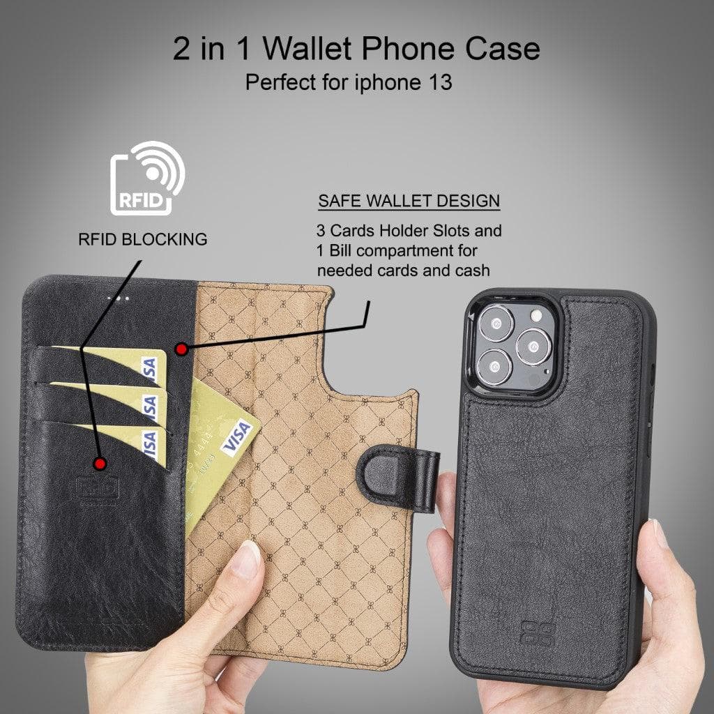 Magic iPhone 13 Pro Detachable Genuine Leather Wallet Case