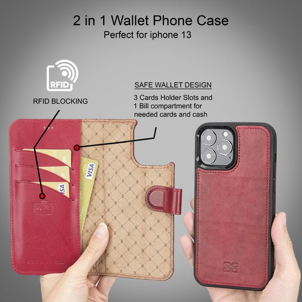 Magic iPhone 13 Pro Detachable Genuine Leather Wallet Case