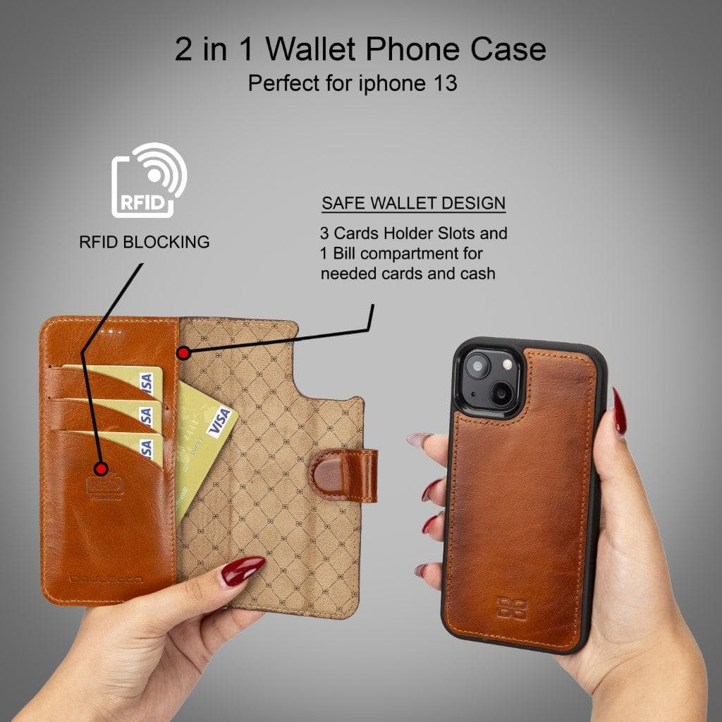 Magic iPhone 13 Mini Detachable Genuine Leather Wallet Case