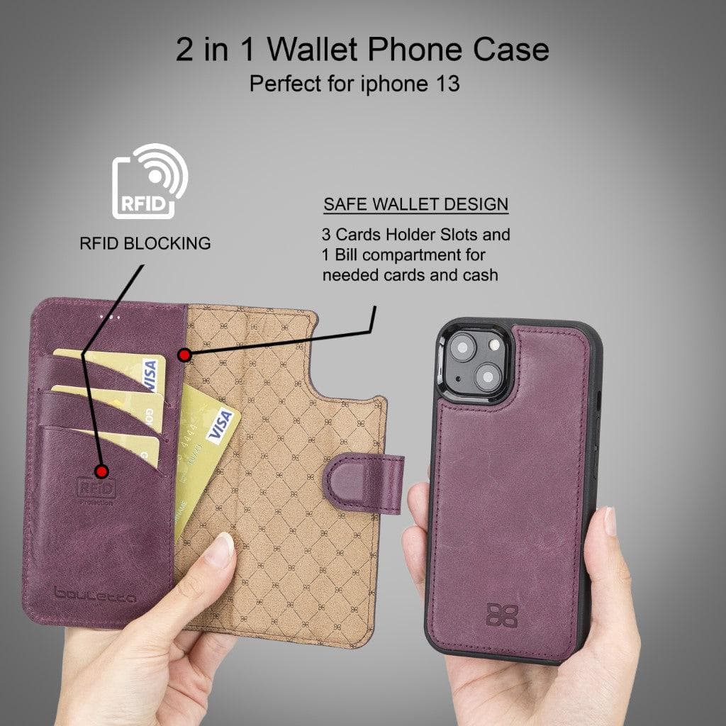 Magic iPhone 13 Pro Detachable Genuine Leather Wallet Case