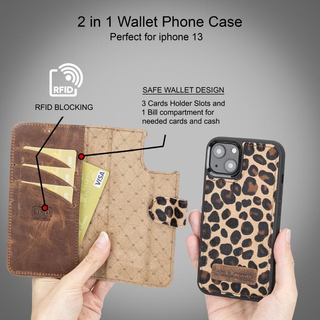 Magic iPhone 13 Mini Detachable Genuine Leather Wallet Case