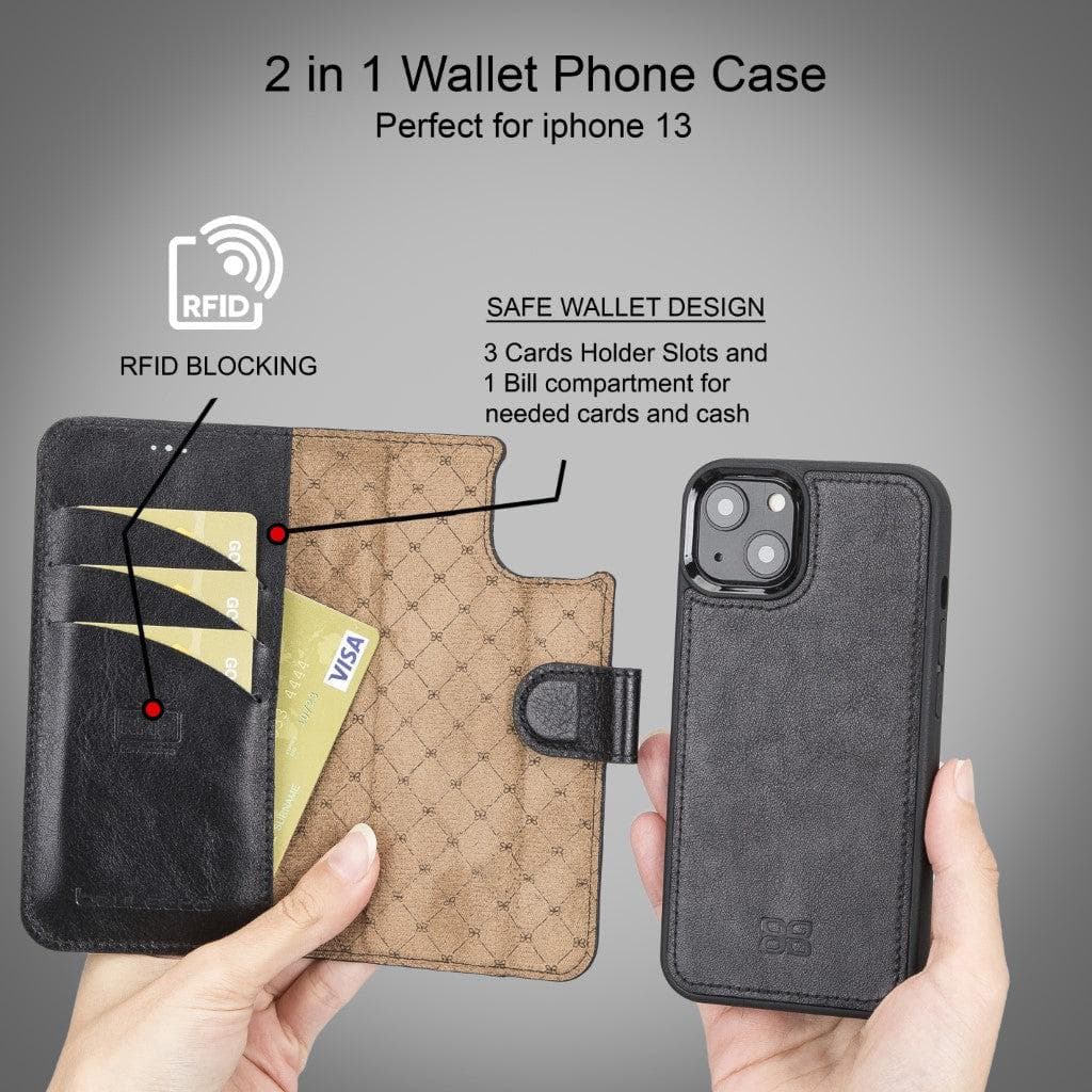 Magic iPhone 13 Pro Detachable Genuine Leather Wallet Case