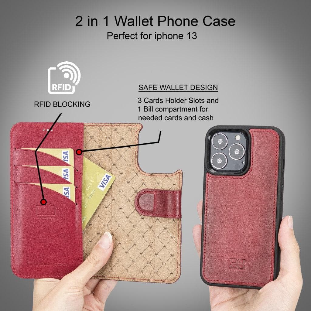 Magic iPhone 13 Pro Detachable Genuine Leather Wallet Case