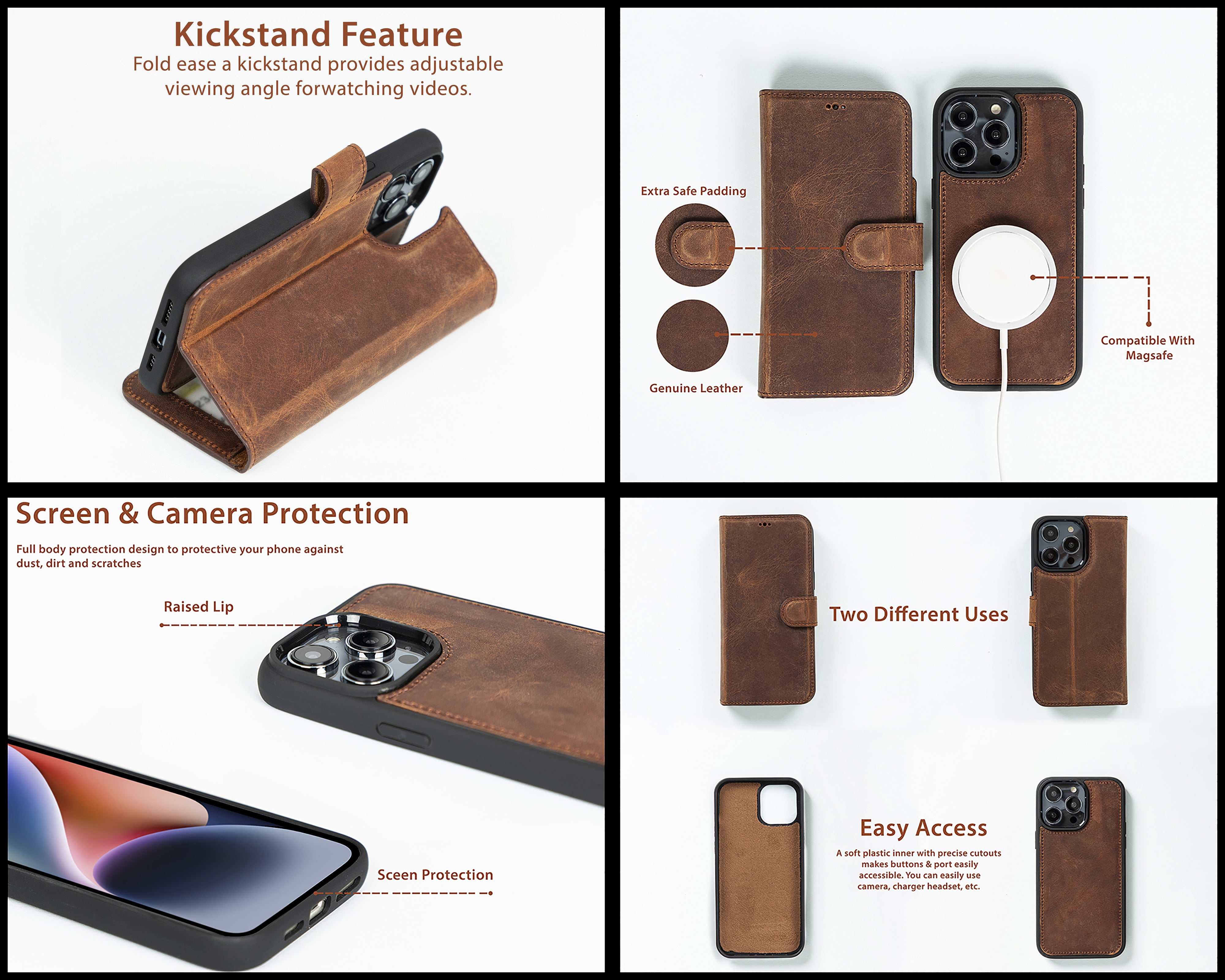 Liluri iPhone 16 Series Magnetic Detachable Genuine Leather Wallet Case