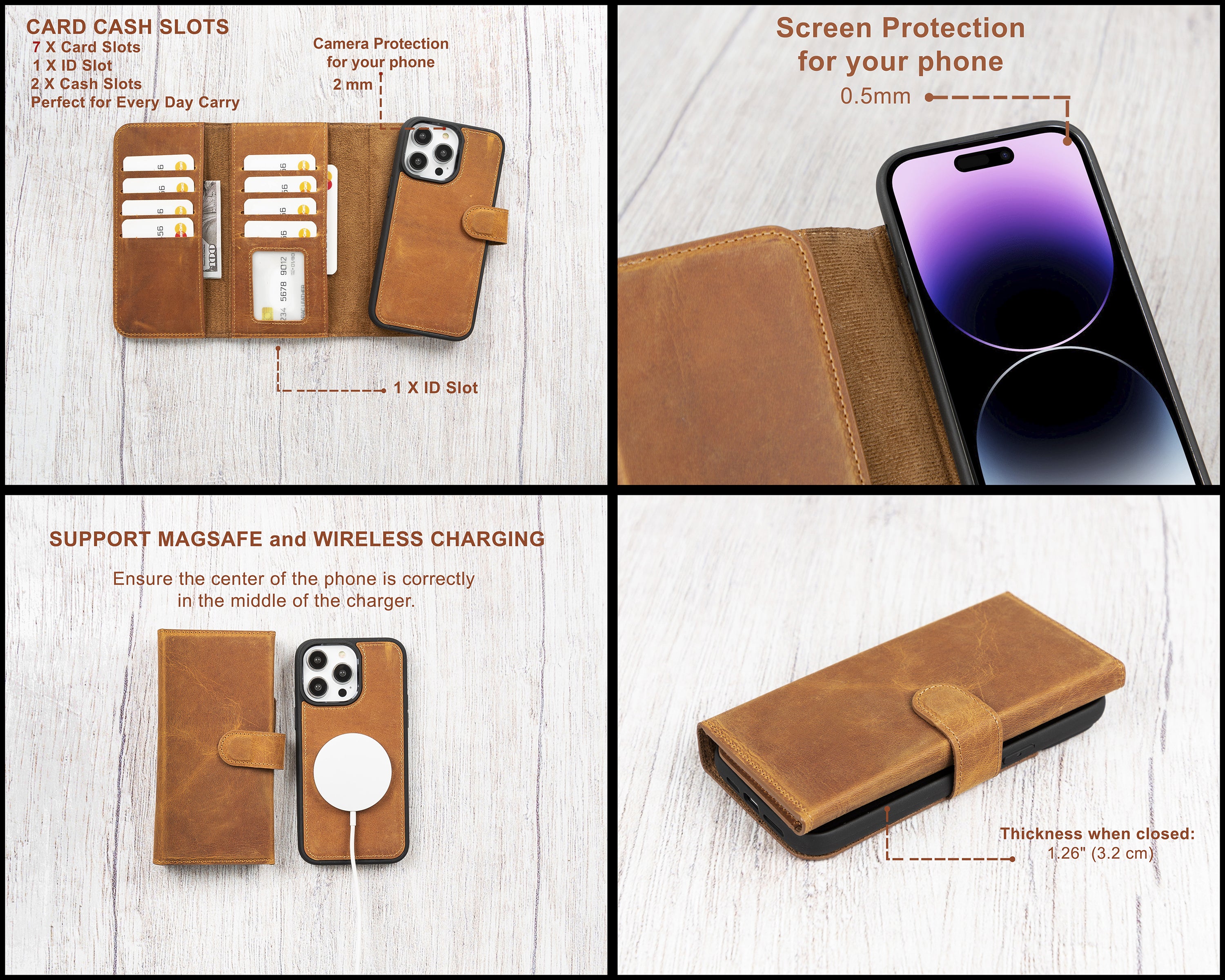 Santa iPhone 16 Series Magnetic Detachable Genuine Leather Wallet Case
