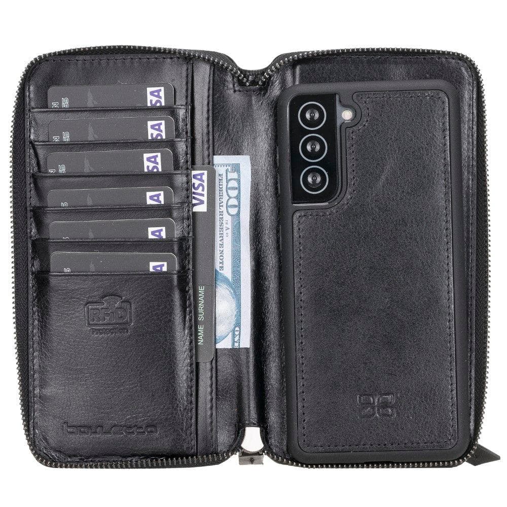 Bouletta Detachable Leather Zipper Wallet Cases for Samsung Galaxy S21 Series S21 Ultra / Tan