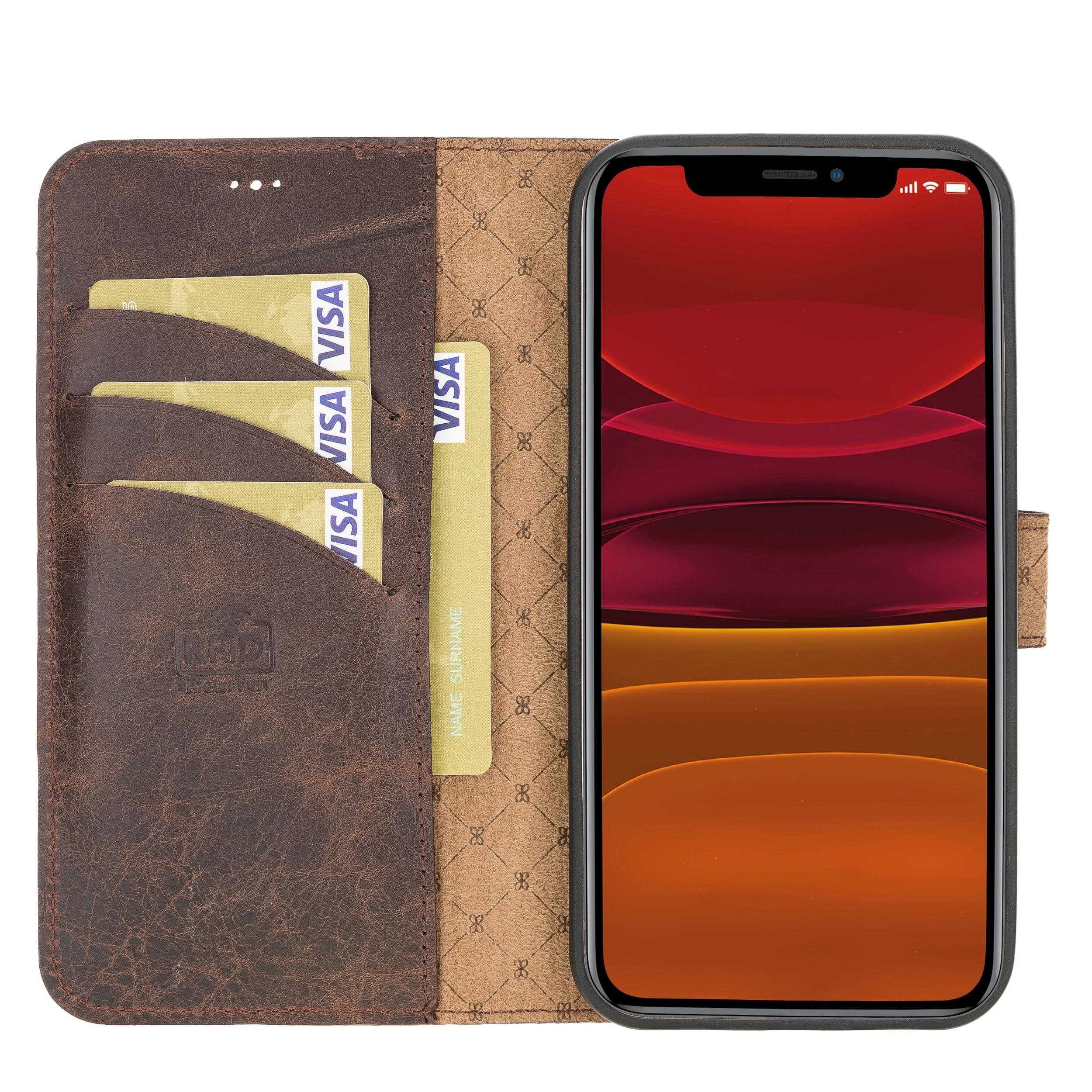 Magic iPhone 12 Pro Max Hakiki Deri Çıkarılabilir Cüzdan Kılıf