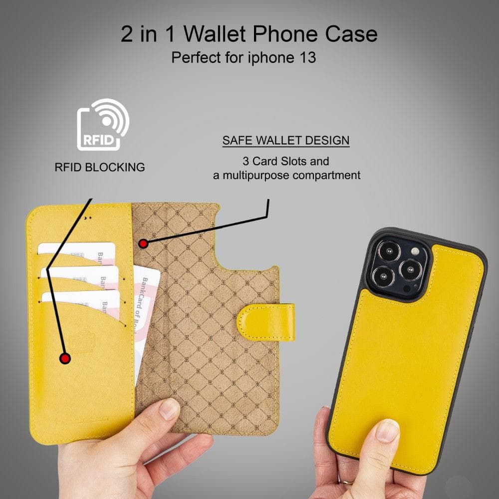 Magic iPhone 13 Detachable Genuine Colorful Leather Wallet Case