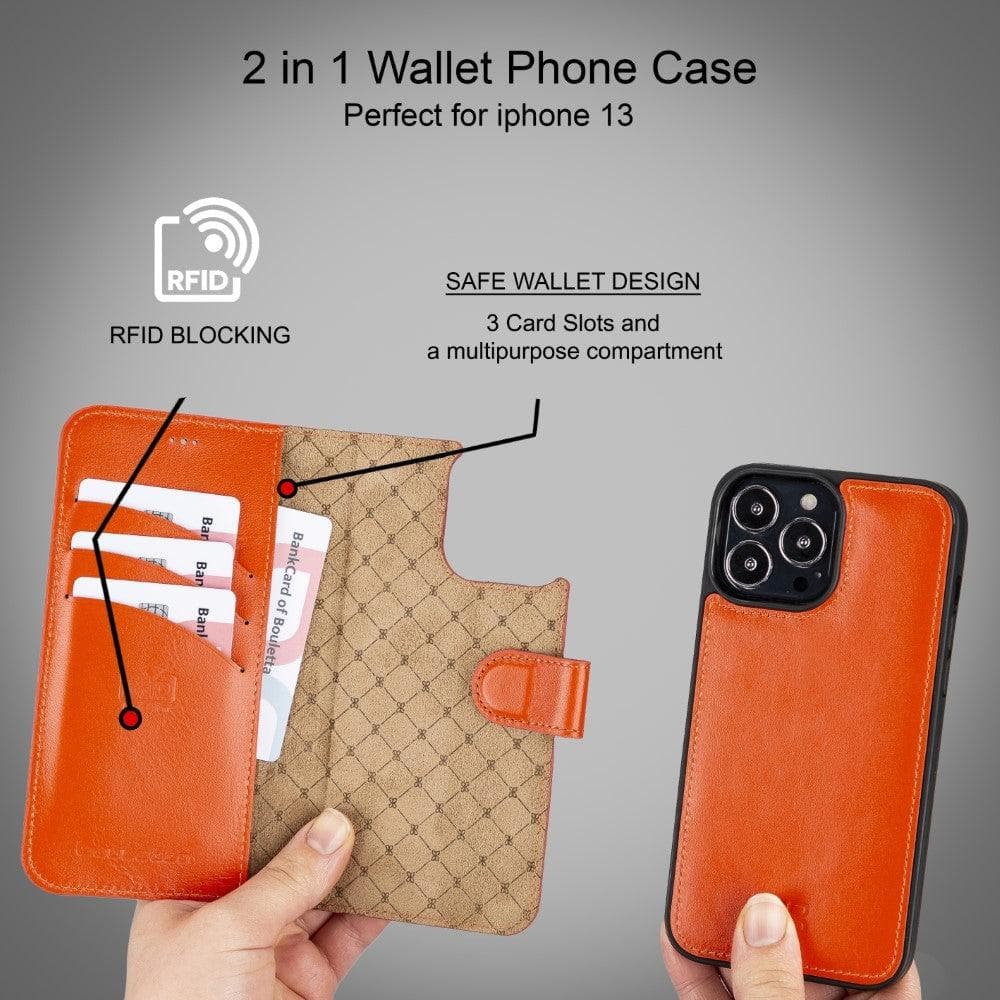 Magic iPhone 13 Detachable Genuine Colorful Leather Wallet Case
