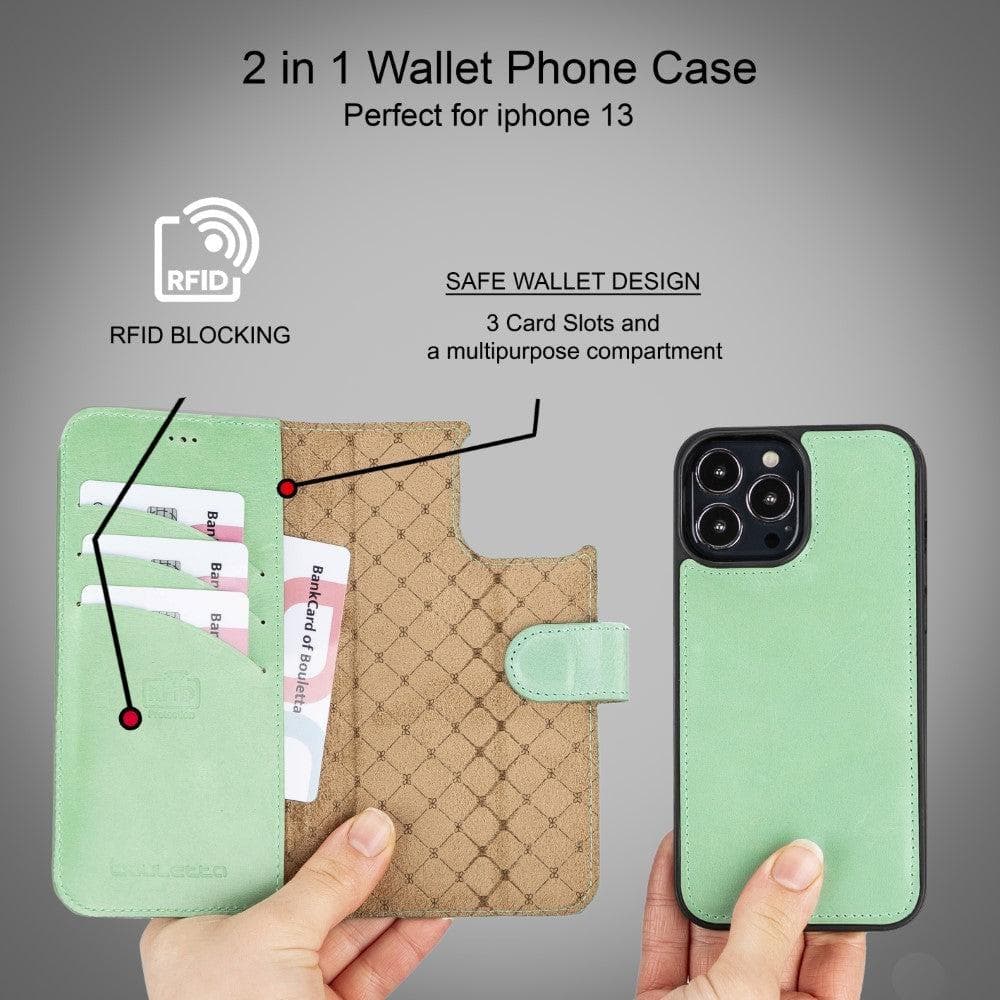 Magic iPhone 13 Detachable Genuine Colorful Leather Wallet Case