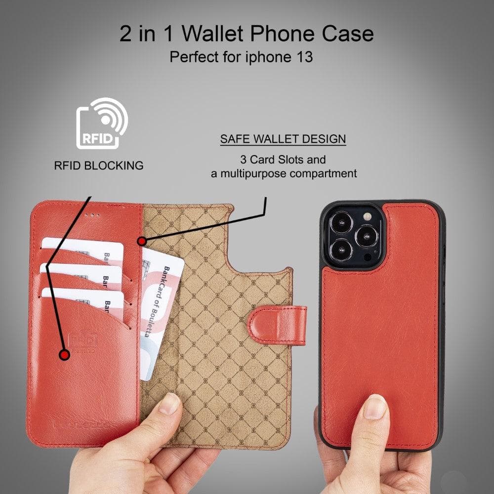 Magic iPhone 13 Detachable Genuine Colorful Leather Wallet Case