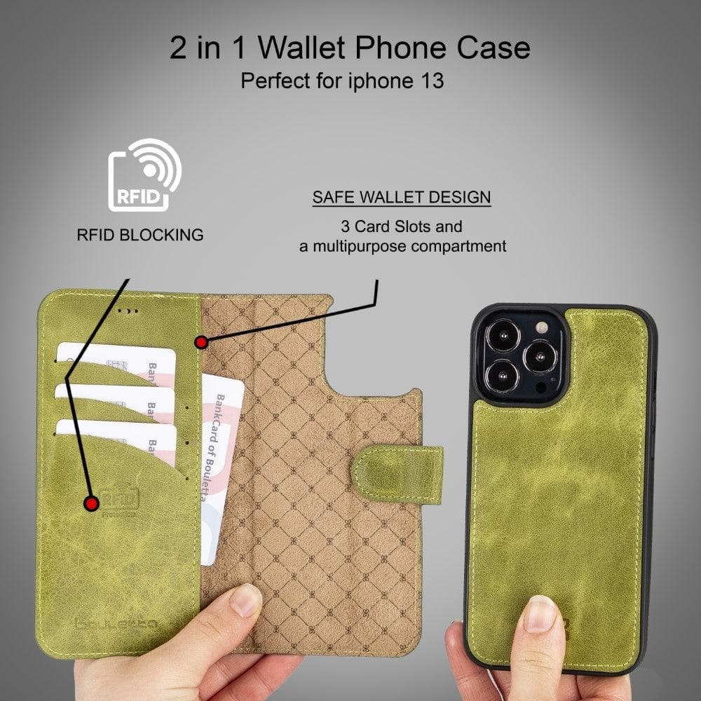 Magic iPhone 13 Detachable Genuine Colorful Leather Wallet Case