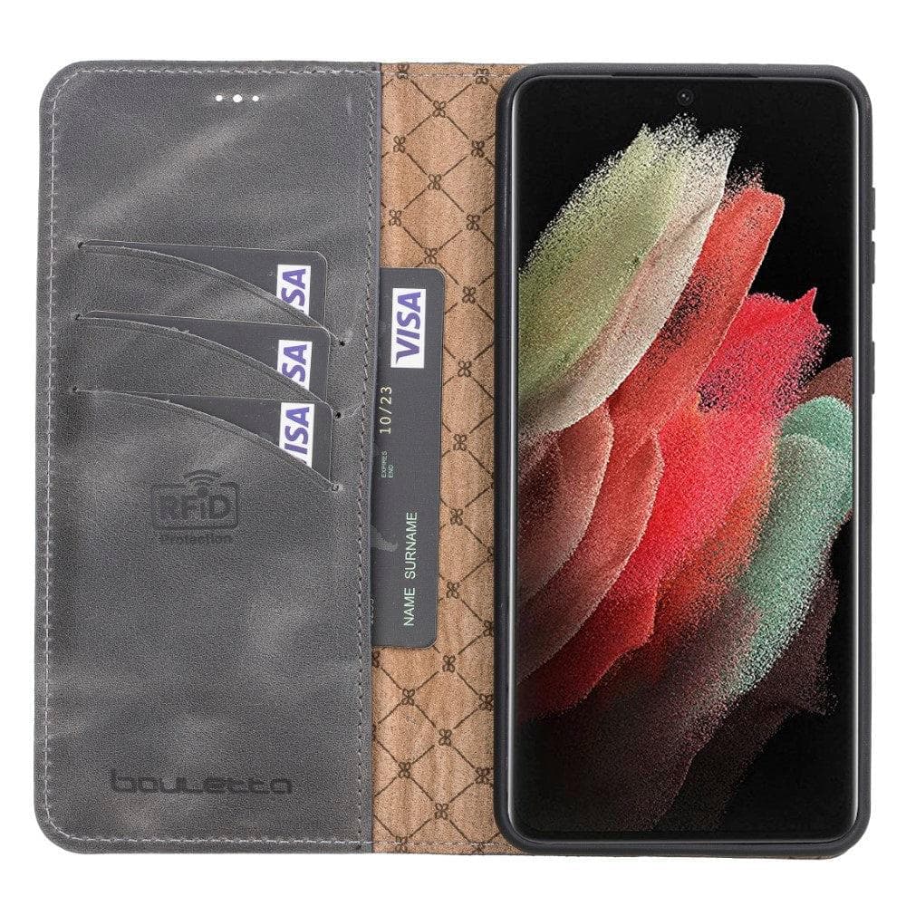 Magic Samsung Galaxy S21 Detachable Genuine Leather Wallet Case