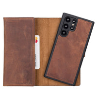 Santa Magnetic Detachable Leather Wallet Case for Samsung Galaxy S24 Ultra (6.8") - BROWN