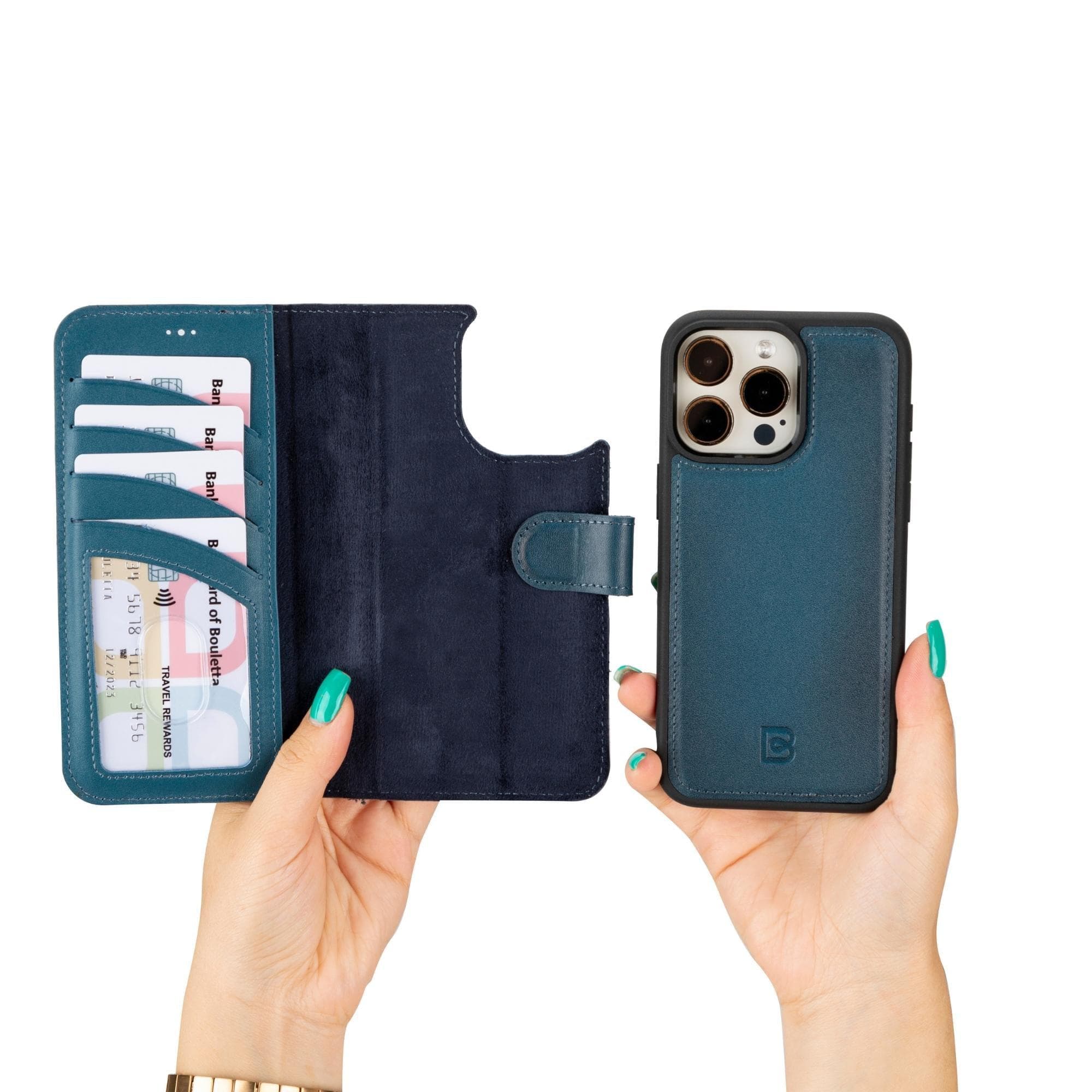 Magic iPhone 15 Detachable Genuine Leather Wallet Case