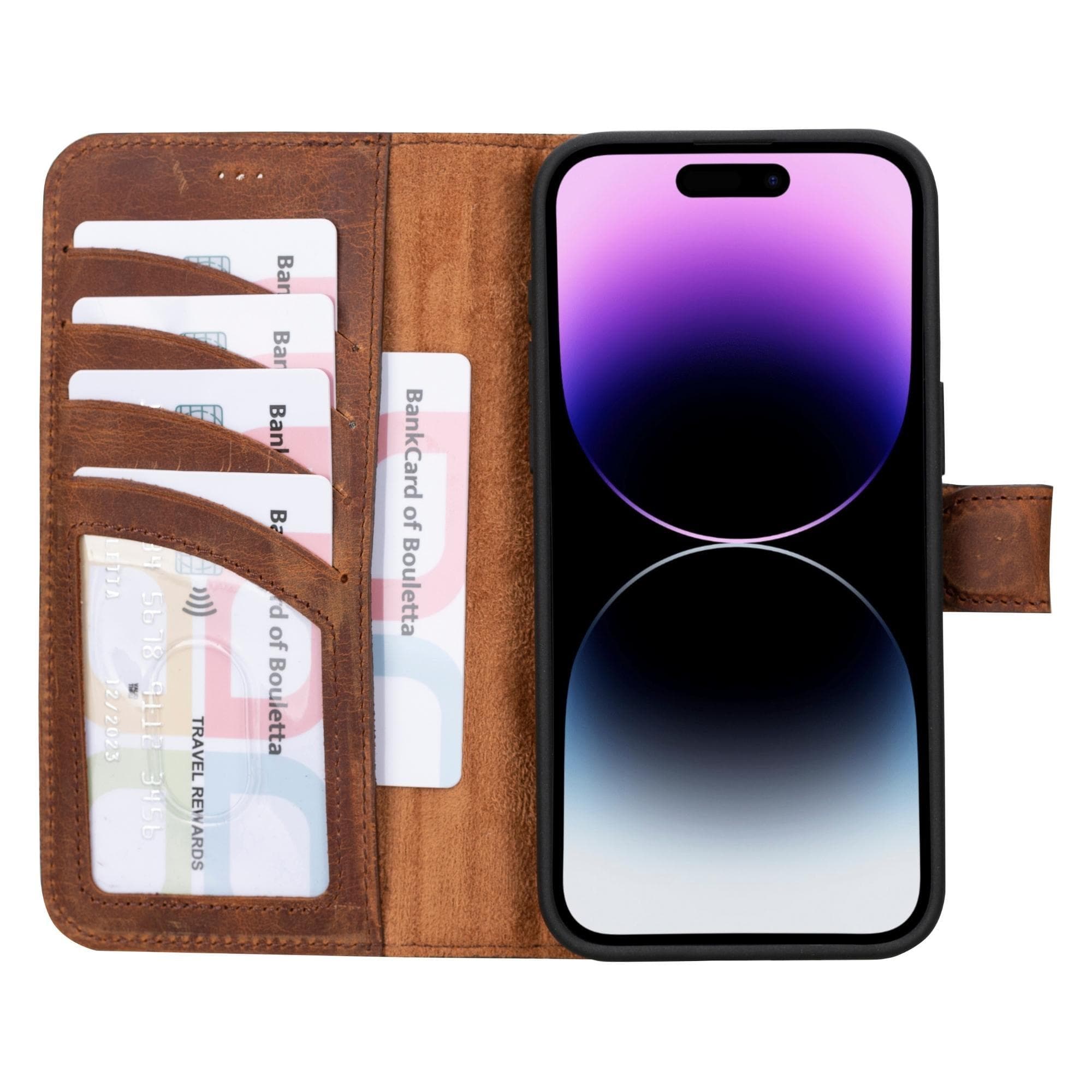 Magic iPhone 15 Detachable Genuine Leather Wallet Case