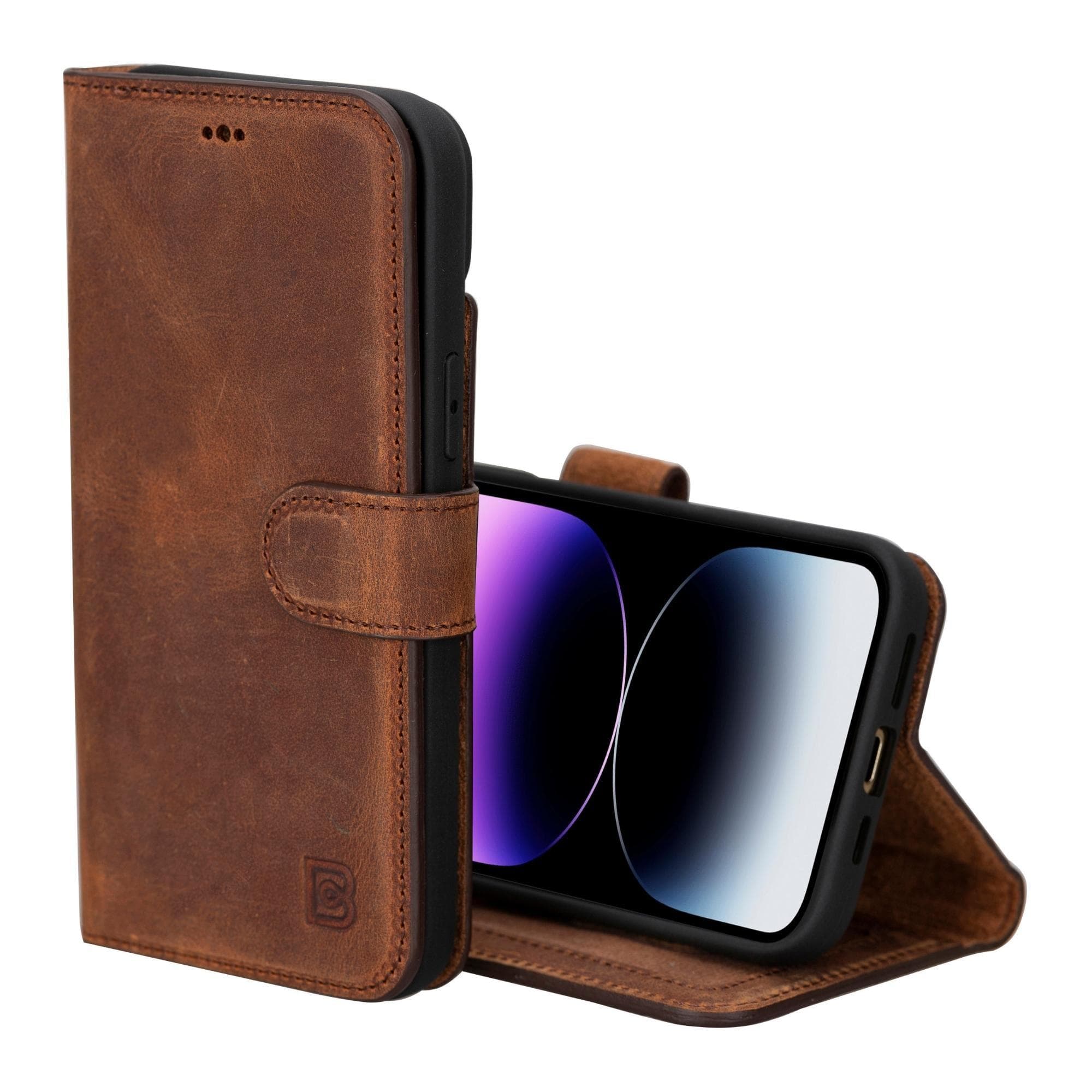Magic iPhone 15 Plus Detachable Genuine Leather Wallet Case
