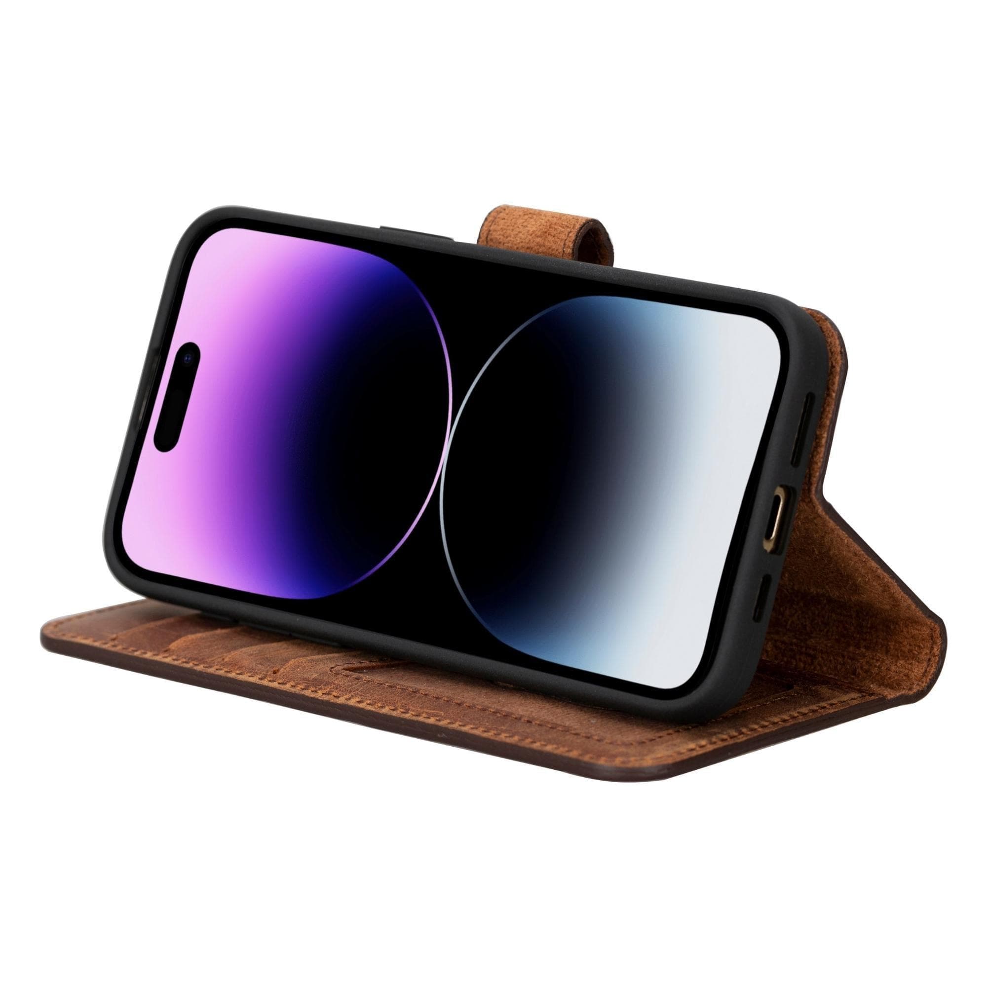 Magic iPhone 15 Plus Detachable Genuine Leather Wallet Case