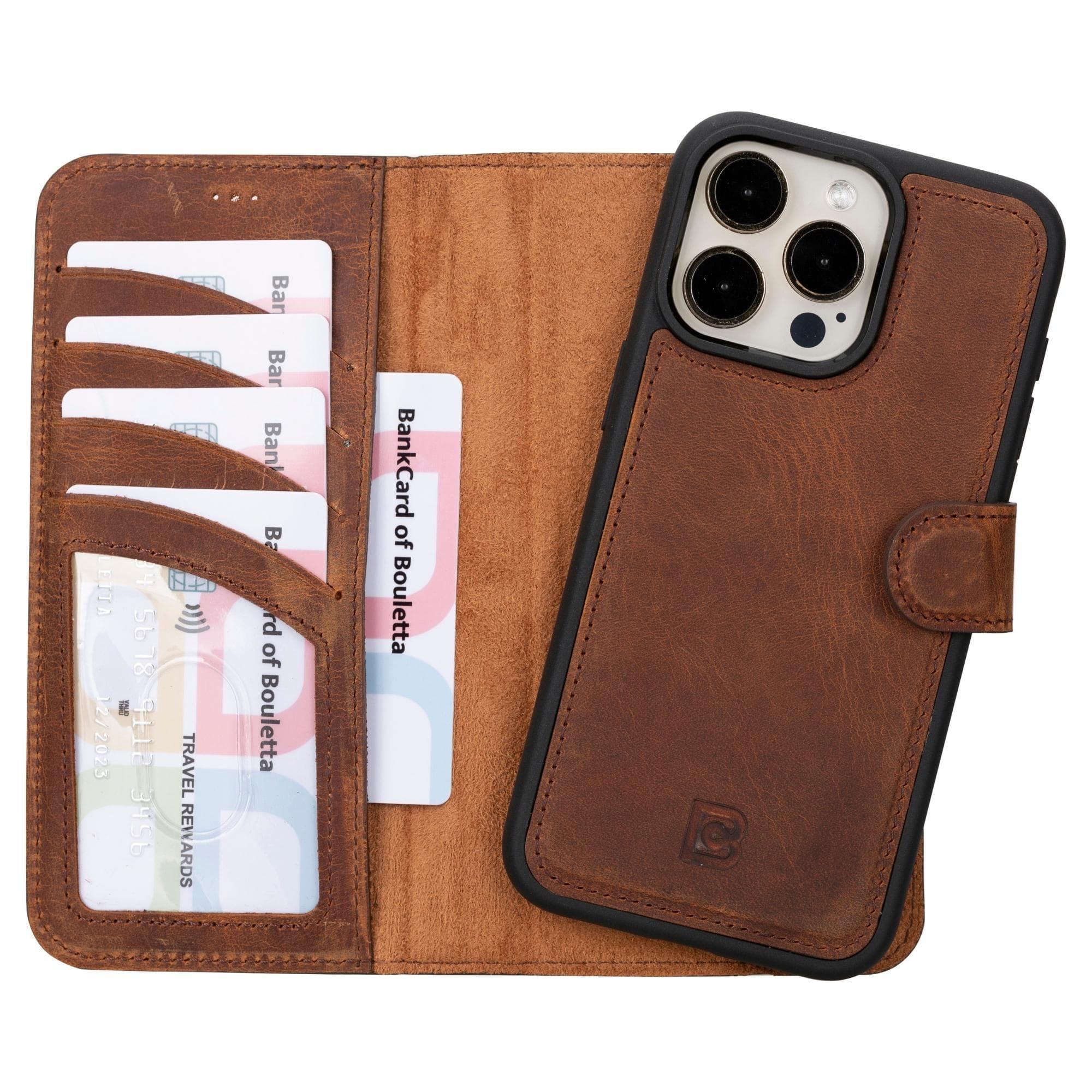 Magic iPhone 15 Plus Detachable Genuine Leather Wallet Case