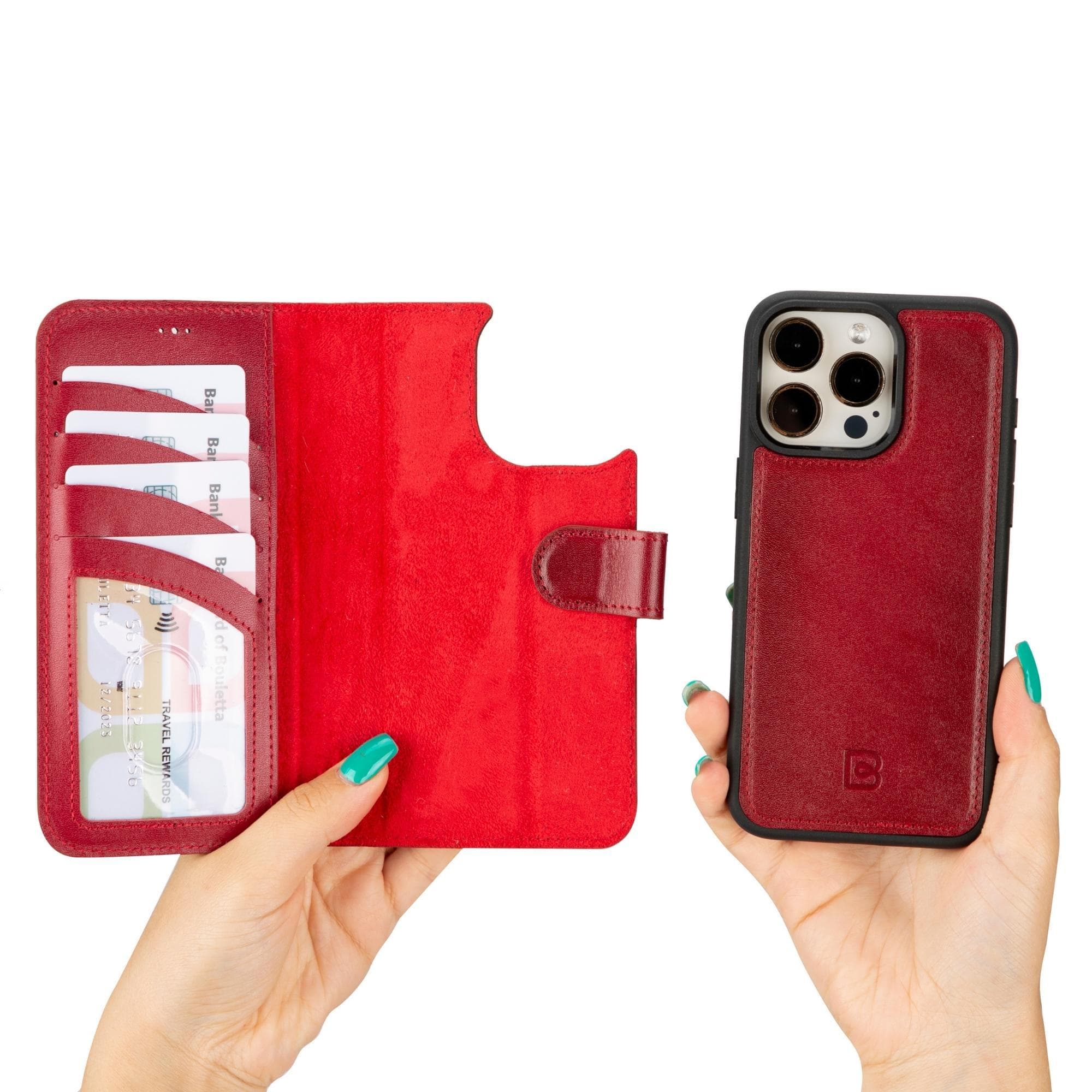 Magic iPhone 15 Detachable Genuine Leather Wallet Case