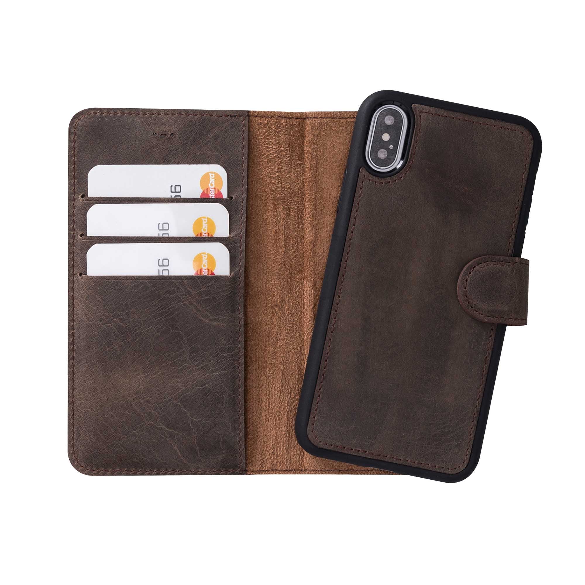 Magic Magnetic Detachable Leather Wallet Case for iPhone X / XS (5.8") - BROWN - saracleather