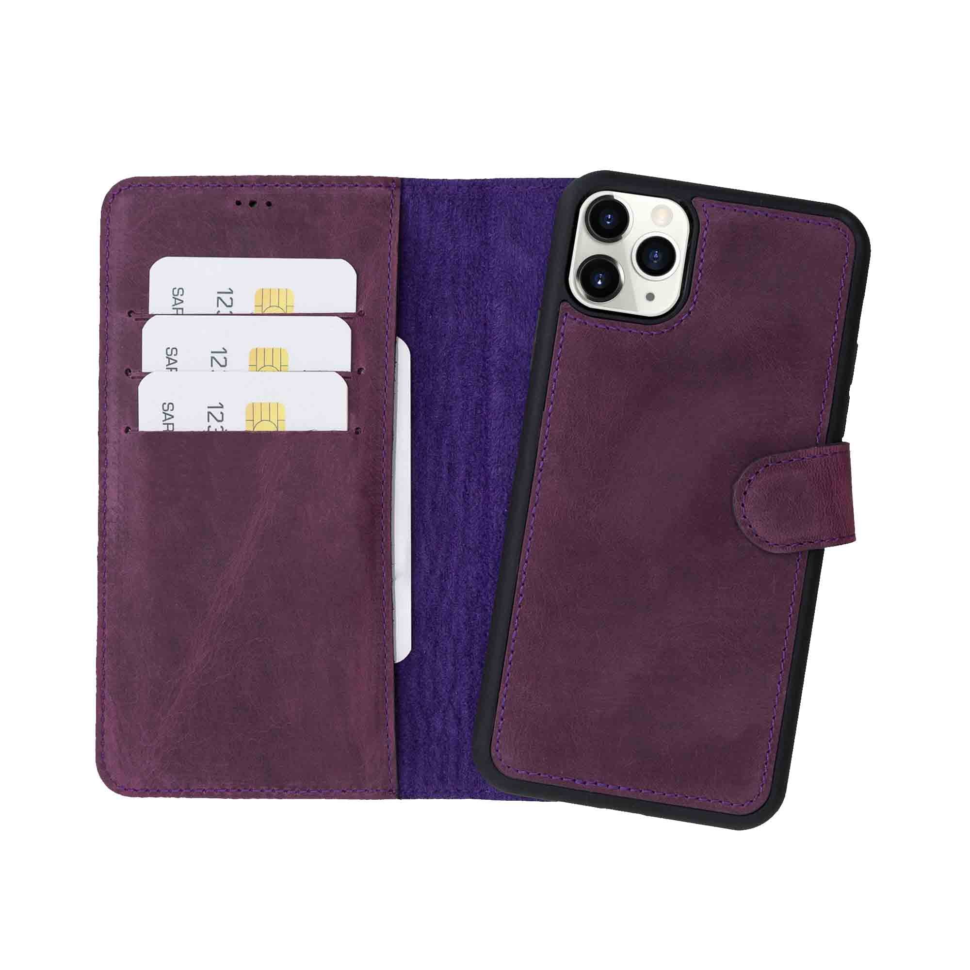 Magic Magnetic Detachable Leather Wallet Case for iPhone 11 Pro (5.8") - PURPLE - saracleather