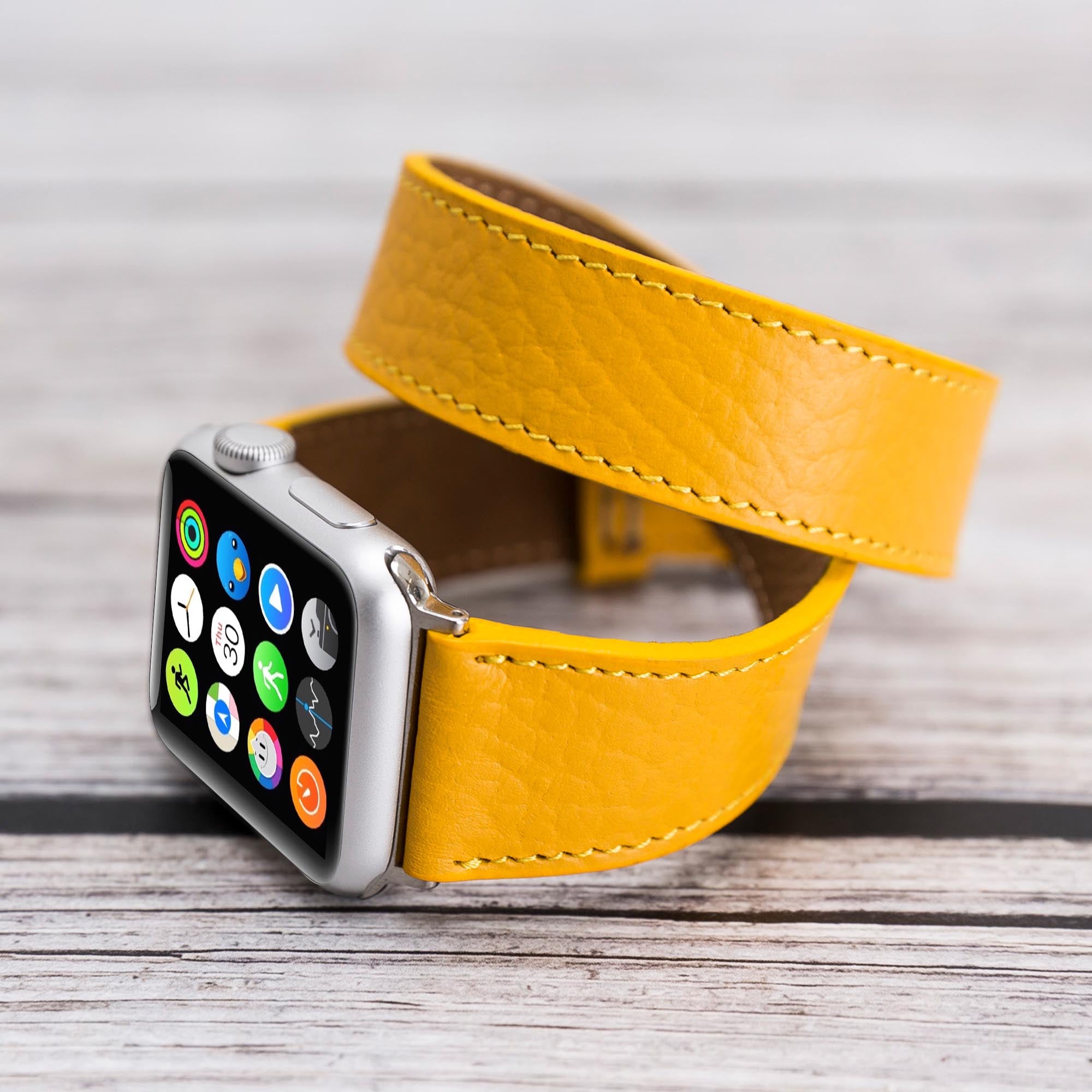 Double Tour Strap: Full Grain Leather Band for Apple Watch - YELLOW - saracleather