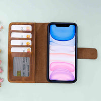 Liluri Magnetic Detachable Leather Wallet Case for iPhone 11 Pro Max (6.5") - TAN - saracleather