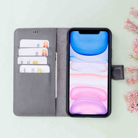 Magic Magnetic Detachable Leather Wallet Case for iPhone 11 (6.1") - EFFECT GRAY - saracleather