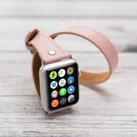 Slim Double Tour Strap: Full Grain Leather Band for Apple Watch 38mm / 40mm - PINK - saracleather