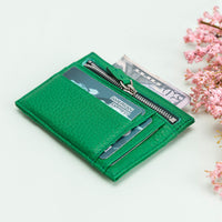 Slim Zipper Leather Wallet - GREEN - saracleather