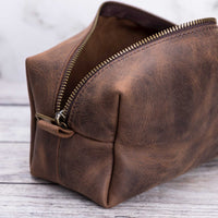 Eve Toiletry / Make Up Leather Bag (X Large) - BROWN - saracleather