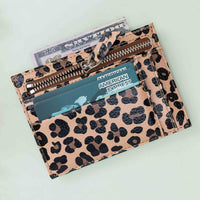 Slim Zipper Leather Wallet - LEOPARD PATTERNED - saracleather