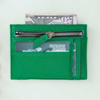 Slim Zipper Leather Wallet - GREEN - saracleather