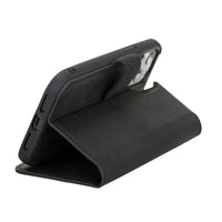Liluri Magnetic Detachable Leather Wallet Case for iPhone 12 Mini (5.4") - BLACK - saracleather