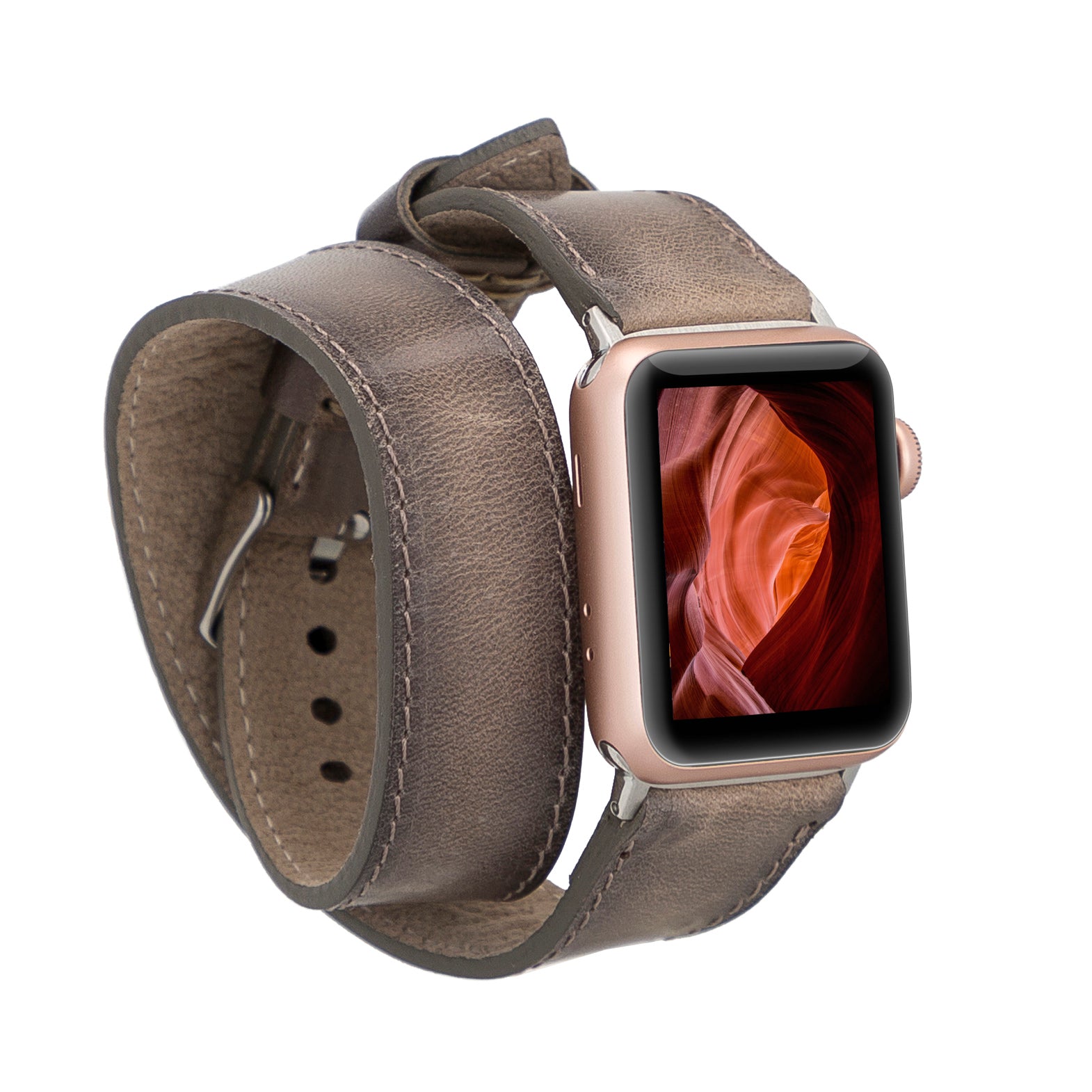 Double Tour Strap: Full Grain Leather Band for Apple Watch - GRAY