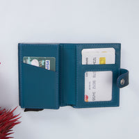 Palermo RFID Blocker Mechanism Pop Up Leather Wallet - BLUE - saracleather