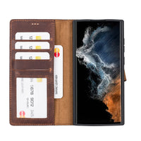 Liluri Magnetic Detachable Leather Wallet Case for Samsung Galaxy S22 Ultra (6.8") - BROWN