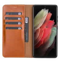 Magic Magnetic Detachable Leather Wallet Case for Samsung Galaxy S21 Ultra 5G (6.8") - EFFECT BROWN - saracleather