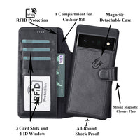 Magic Magnetic Detachable Leather RFID Blocker Wallet Case for Google Pixel 6 Pro (6.7") - BLACK