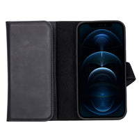 Santa Magnetic Detachable Leather Wallet Case for iPhone 13 (6.1") - BLACK - saracleather