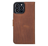 Liluri Magnetic Detachable Leather Wallet Case for iPhone 13 Pro Max (6.7") - BROWN - saracleather