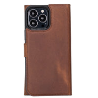 Santa Magnetic Detachable Leather Wallet Case for iPhone 13 Pro (6.1") - BROWN - saracleather