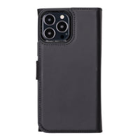 Santa Magnetic Detachable Leather Wallet Case for iPhone 13 Pro (6.1") - BLACK - saracleather