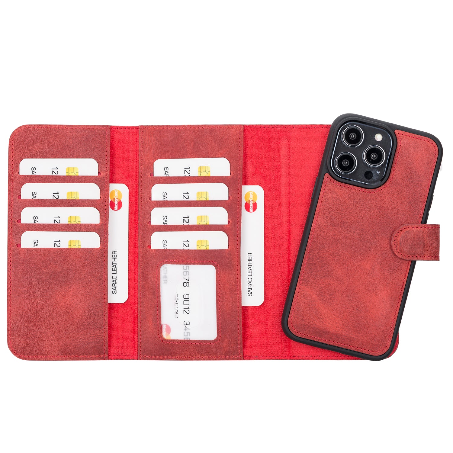 Santa Magnetic Detachable Leather Wallet Case for iPhone 14 Pro (6.1") - RED