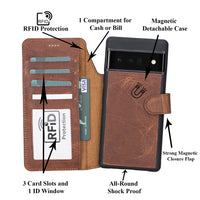 Magic Magnetic Detachable Leather RFID Blocker Wallet Case for Google Pixel 6 Pro (6.7") - BROWN