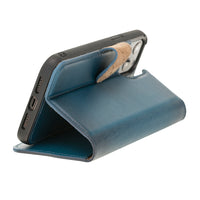 Magic Magnetic Detachable Leather Wallet Case with RFID for iPhone 12 Pro Max (6.7") - BLUE - saracleather